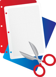 Red blue and withe paper with scissors isolated ov vector