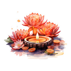 Diwali Pink Lotus Watercolor Vector Image