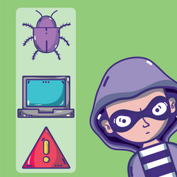 hacker with cybercrimes and virus symbols vector image