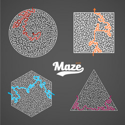 maze set labyrinth puzzle with solution vector image