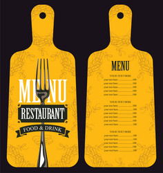 menu in the form of cutting board with fork vector