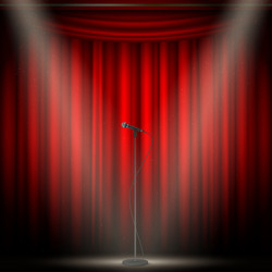 Microphone Stage Spotlight Red Curtain Vector Image