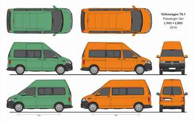 vw t61 passenger van l1h3 l2h3 2019-present vector