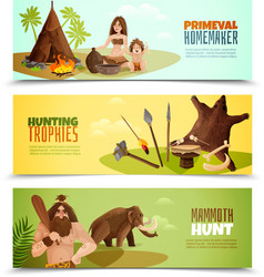 Cavemen Hunting Banners Vector Image