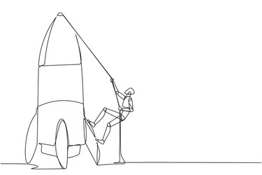 Continuous one line drawing smart robot climbs Vector Image