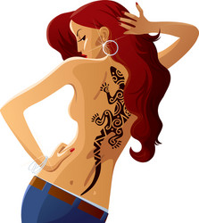 Beautiful girl topless with lizard tattoo vector