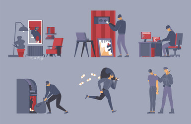 criminal activities flat set vector