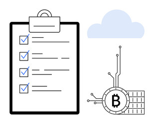 checklist with bitcoin symbol and cloud in modern vector image