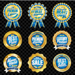 Set of excellent quality blue badges with gold vector