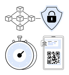 blockchain network secure data shield stopwatch vector image