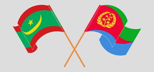 crossed and waving flags of mauritania eritrea vector image