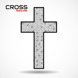 Christian cross of binary code technology logo vector