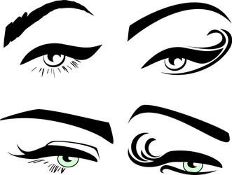 Female Eyes Set - Black & White Vector Image
