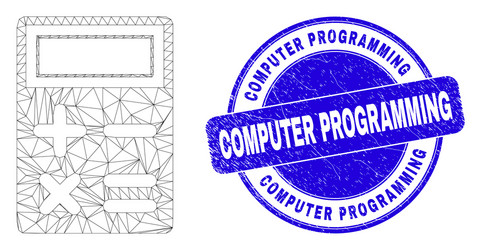 blue distress computer programming seal and web vector image