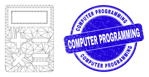 blue distress computer programming seal and web vector