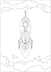 cosmo rocket in the sky with clouds and birds vector image