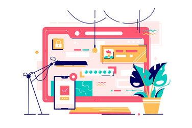modern workspace with computer and smartphone vector image