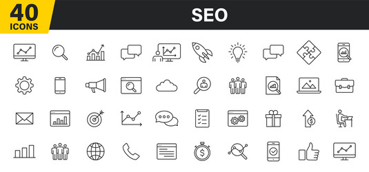 Set of 40 seo and development web icons in line vector