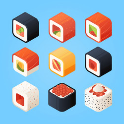 sushi isometric various rolls and other vector