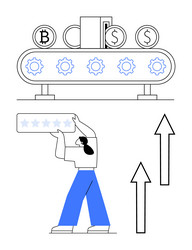 worker adding quality rating to conveyor producing vector image