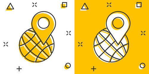 global navigation icon in comic style globe pin vector