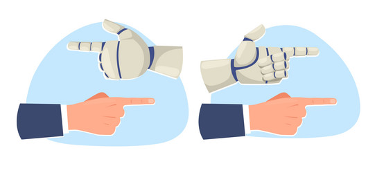 human and robot arms pointing in same or different vector image