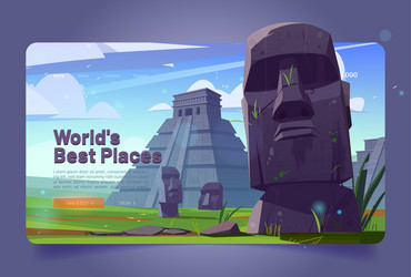 World best places cartoon landing moai statues vector