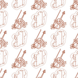 seamless pattern with violin and outline map vector image