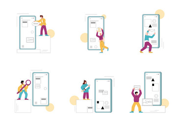 ui and ux designing process characters creating vector image