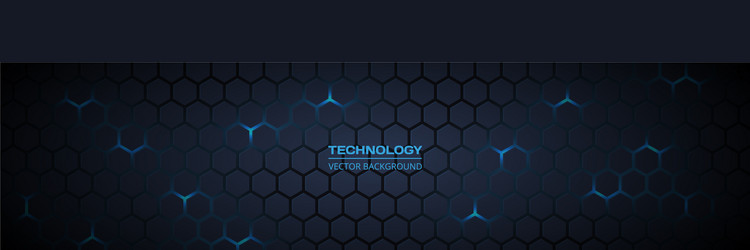 Dark wide hexagonal abstract technology banner vector