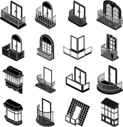 Balcony window forms icons set simple style vector