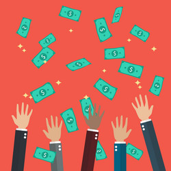 Hands raised throwing and catching money vector