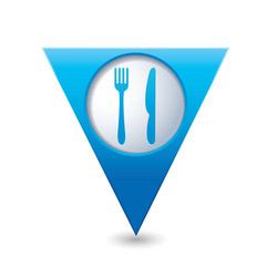 Knife and fork blue triangular map pointer vector