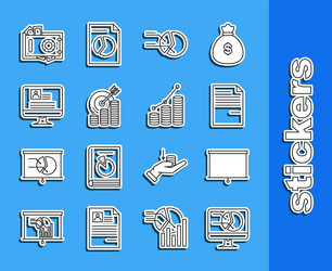 Set line computer monitor with graph chart vector