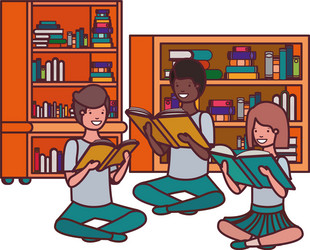 Group student with reading book vector