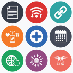 plus circle and hyperlink signs file globe vector image