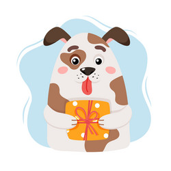 Cute dog holding a gift cartoon vector