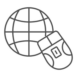 Mouse and globe thin line icon work on internet vector