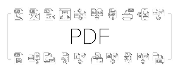 PDF File Icons - Archive, Edit, Save vector image