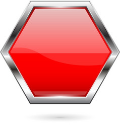 Red glass button 3d shiny hexagon icon vector