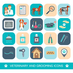 set of veterinary and grooming icons flat design vector