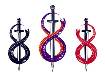 dagger kills a snake defeated serpent wraps vector image