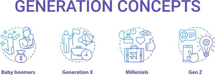 Generation concept icons set age groups idea thin vector