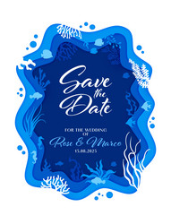 save the date invitation with paper cut underwater Vector Image