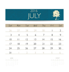 2016 calendar monthly template for july vector