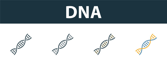 dna icon set four elements in different styles vector