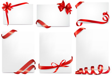 Set beautiful cards with red gift bows vector