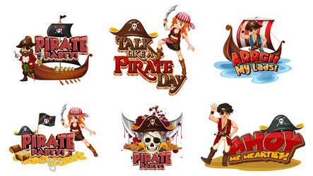 set of pirate cartoon characters and objects vector image