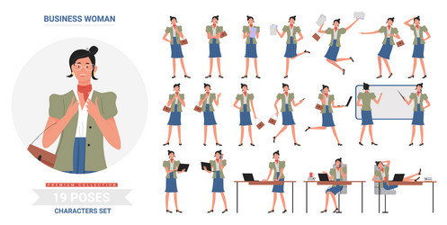 business woman working poses infographic set vector