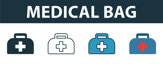 Medical bag icon set four elements in different vector